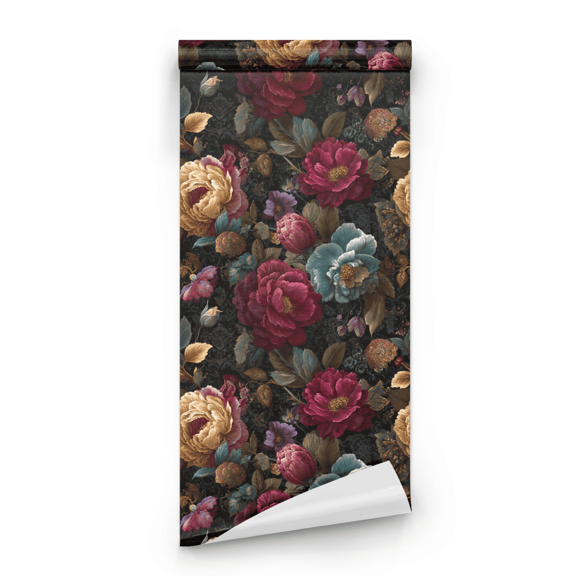 Iridescent Bloom | Black Floral Wallpaper | Dark Academia - Roll Preview