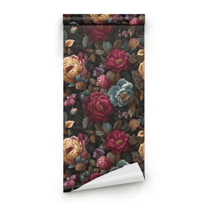 Iridescent Bloom | Black Floral Wallpaper | Dark Academia - Roll Preview