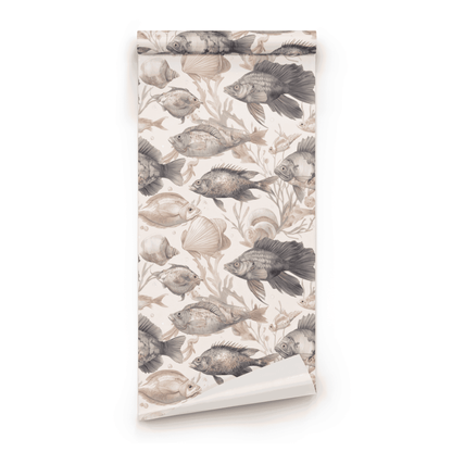 Nautical Scales | Cream Animal Print Wallpaper | Sea Life - Roll Preview