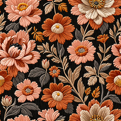 Antique Coral Floral Wallpaper