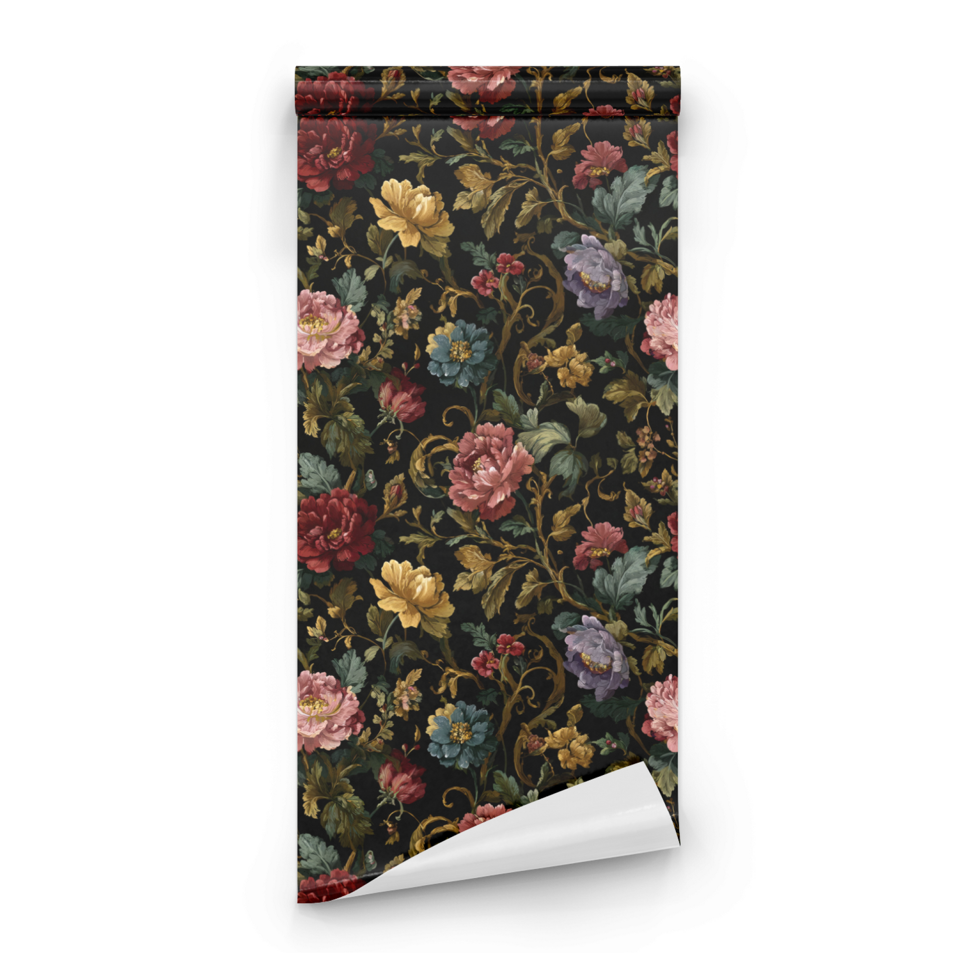 Dusky Crimson | Black Floral Wallpaper | Dark Academia - Roll Preview