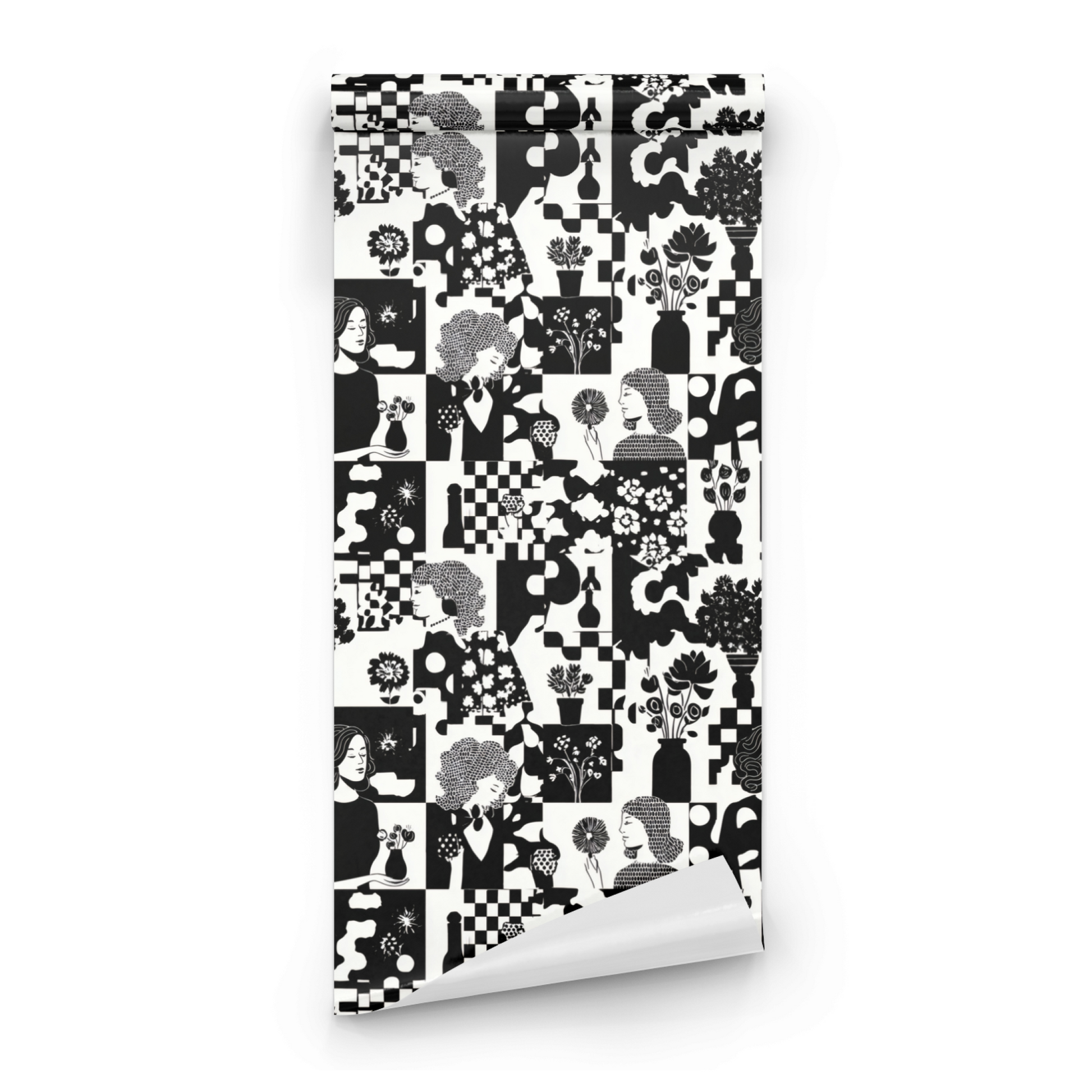 Onyx Femme | White Abstract Wallpaper | Monochrome - Roll Preview