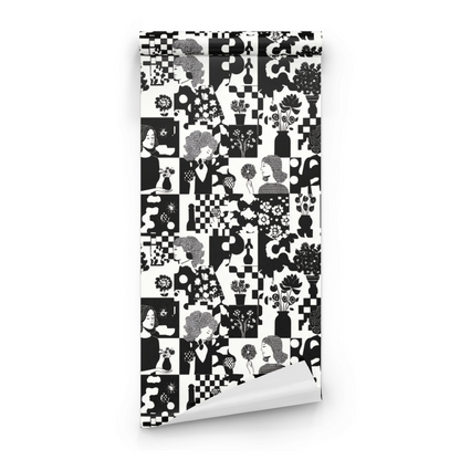 Onyx Femme | White Abstract Wallpaper | Monochrome - Roll Preview