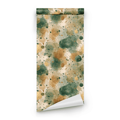 Green Abstract Wallpaper roll preview showing the speckled moss drawing in close soft green watercolor detail