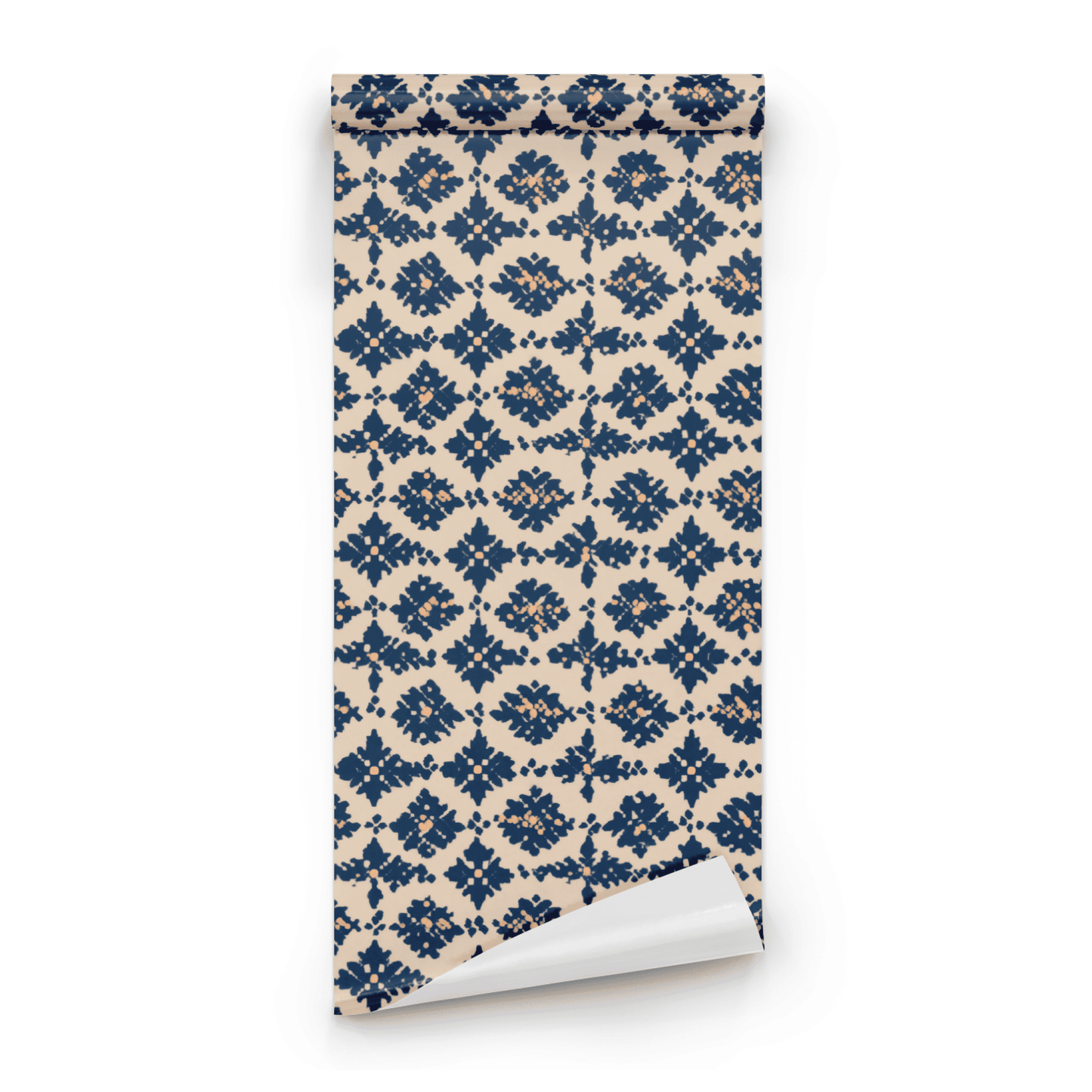 Azure Trellis | Neutral Damask Wallpaper | Block Print - Roll Preview