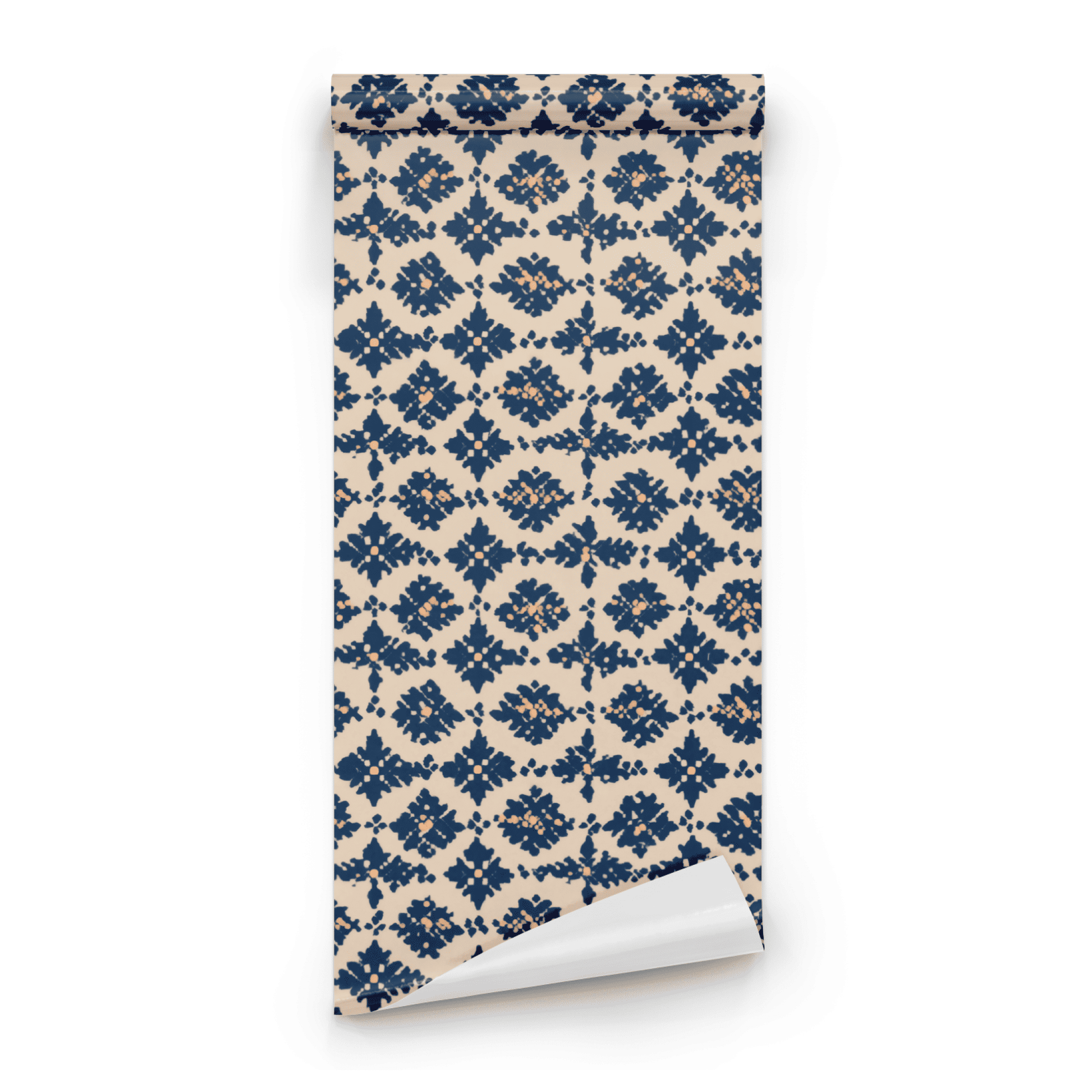 Azure Trellis | Neutral Damask Wallpaper | Block Print - Roll Preview