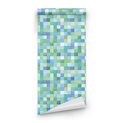Watercolor Square | Green Geometric Wallpaper | Watercolor - Roll Preview