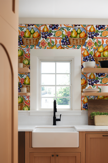 Tuscan Fruit Mosaic Wallpaper