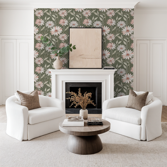 Daisy Sage Retro Wallpaper