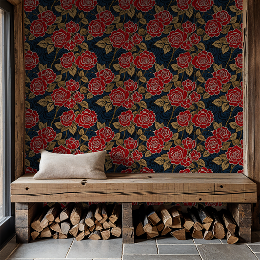 Floral Heritage Crimson Wallpaper