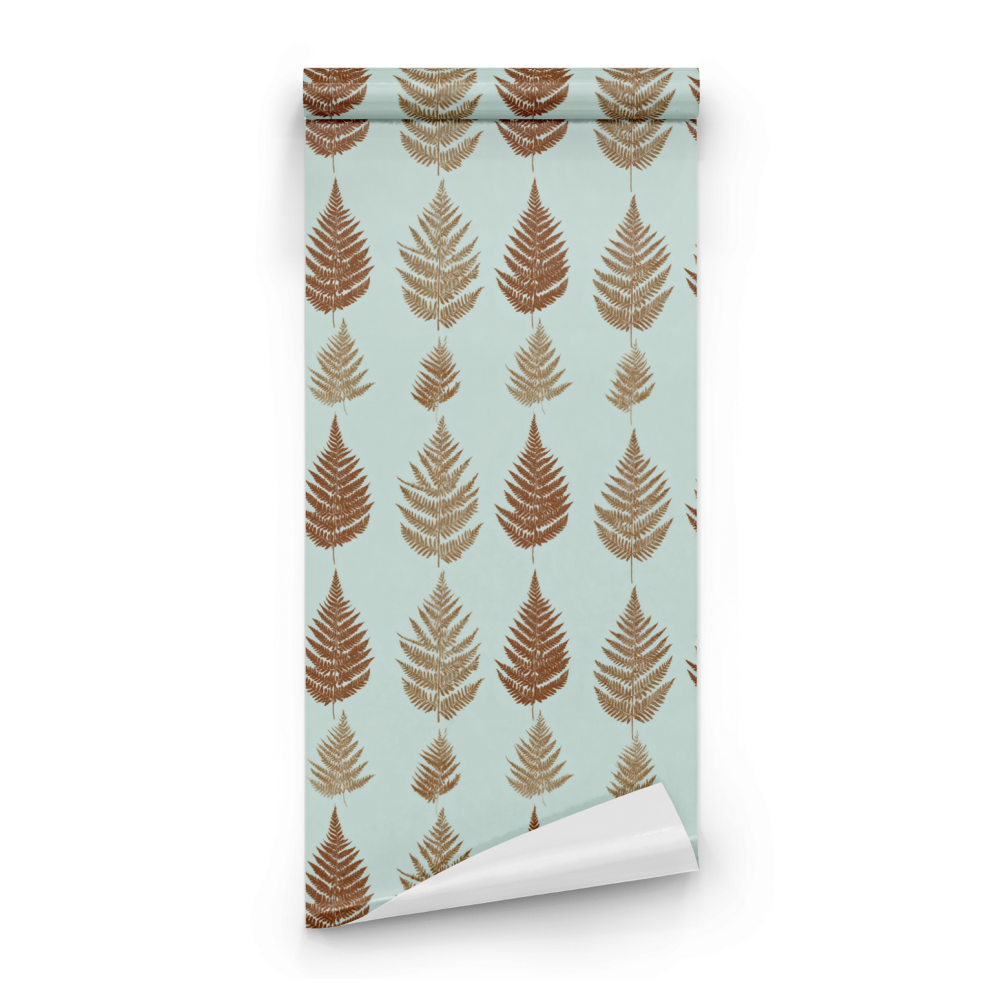 Green Botanical Wallpaper roll close-up showing the woodland foliage drawing in close sepia green botanical detail