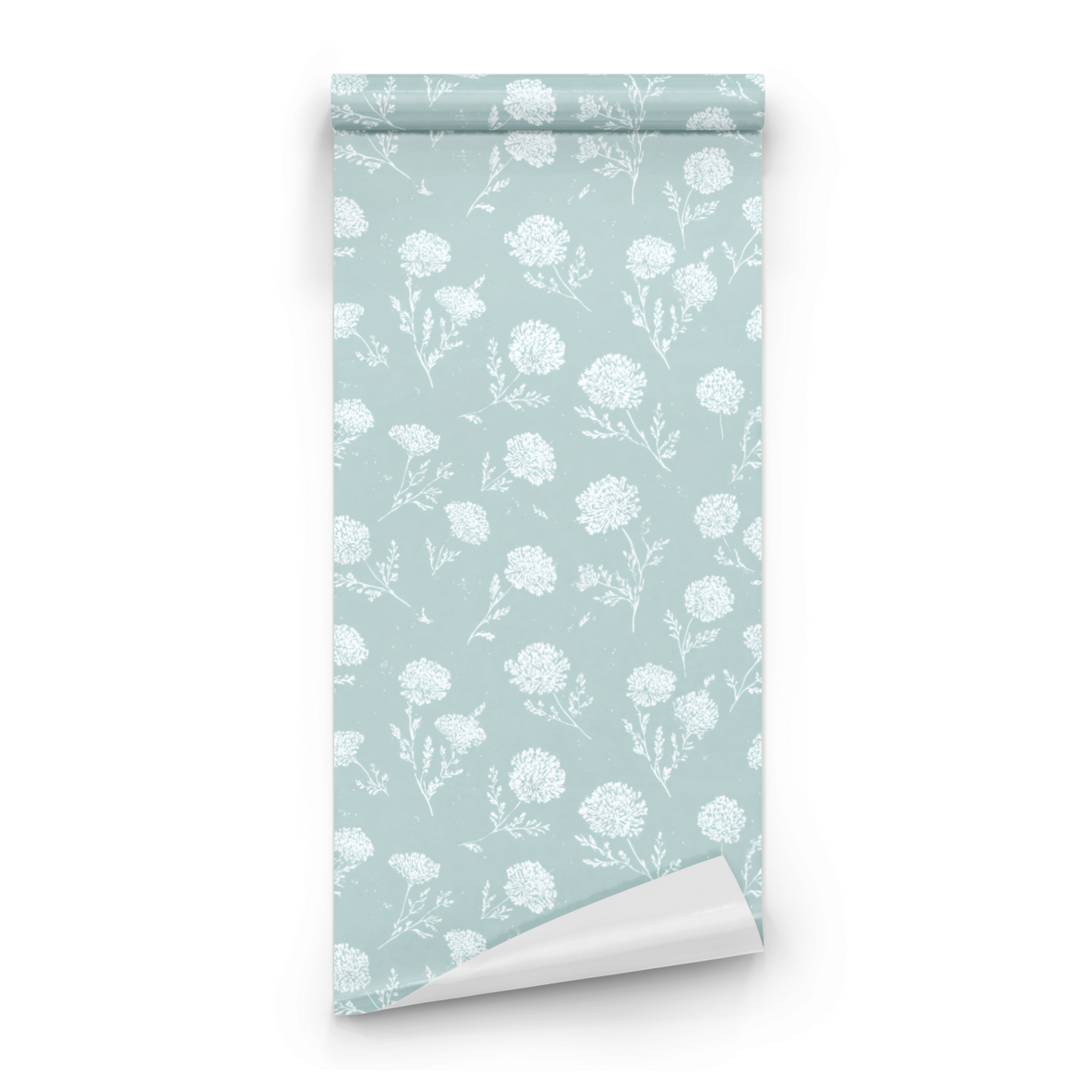 Powderpuff Posies | Green Floral Wallpaper | Cottagecore - Roll Preview