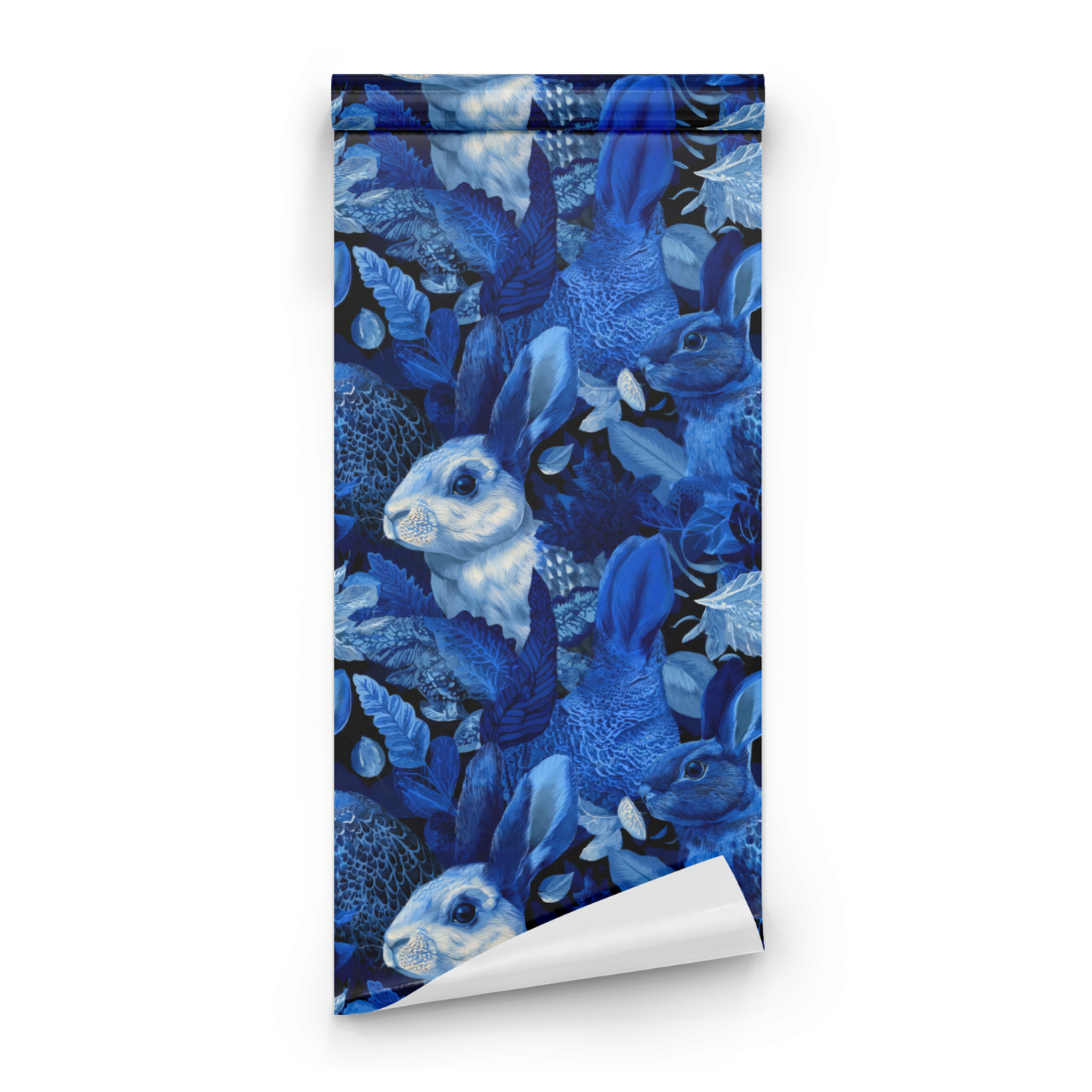 Cerulean Hare | Blue Animal Print Wallpaper | Woodland - Roll Preview