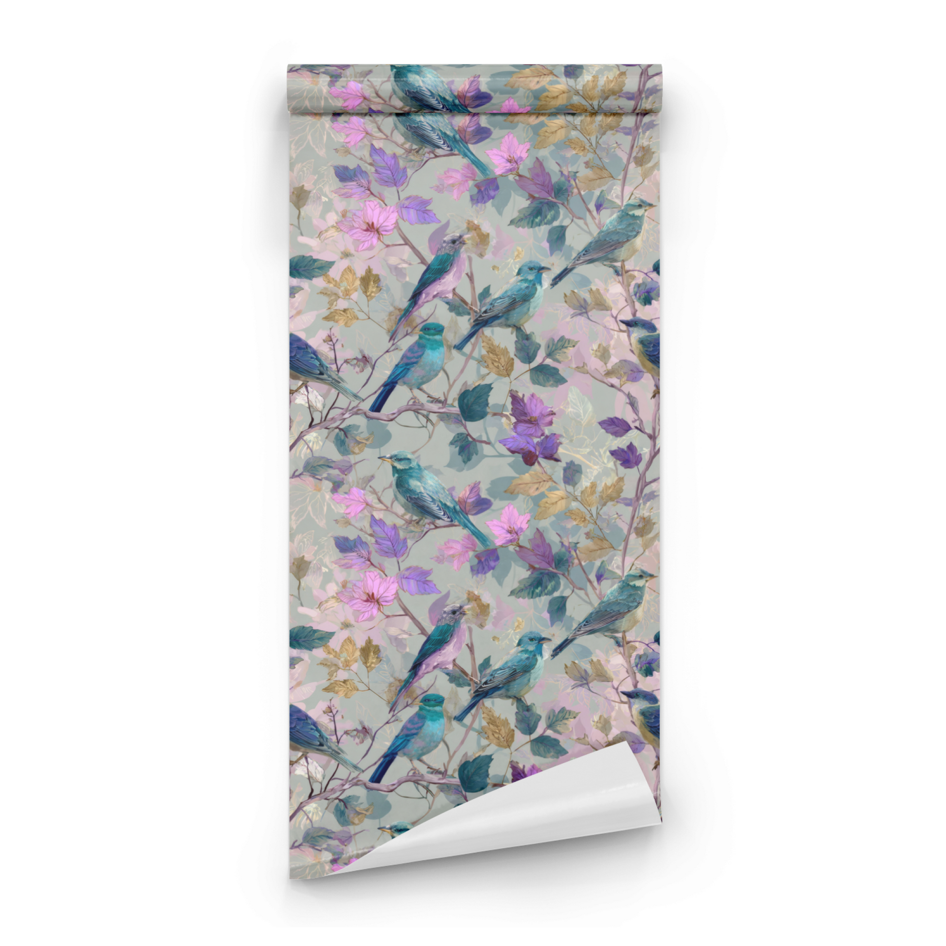 Indigo Tapestry | Green Bird Pattern Wallpaper | Watercolor - Roll Preview