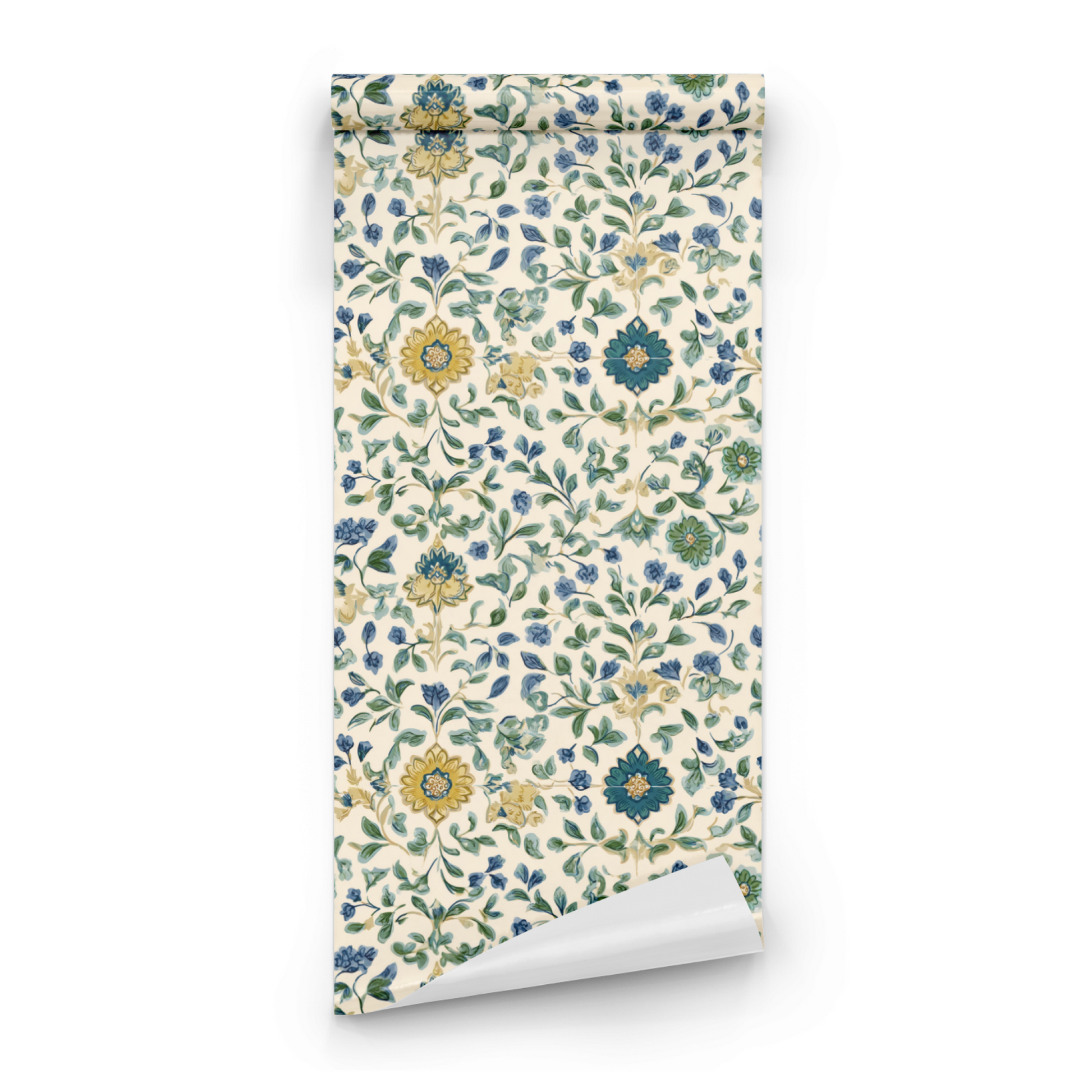 Cream Floral Wallpaper roll close-up showing the flowering branch drawing in cream majolica Arts and Crafts detail