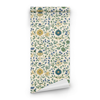 Cream Floral Wallpaper roll close-up showing the flowering branch drawing in cream majolica Arts and Crafts detail