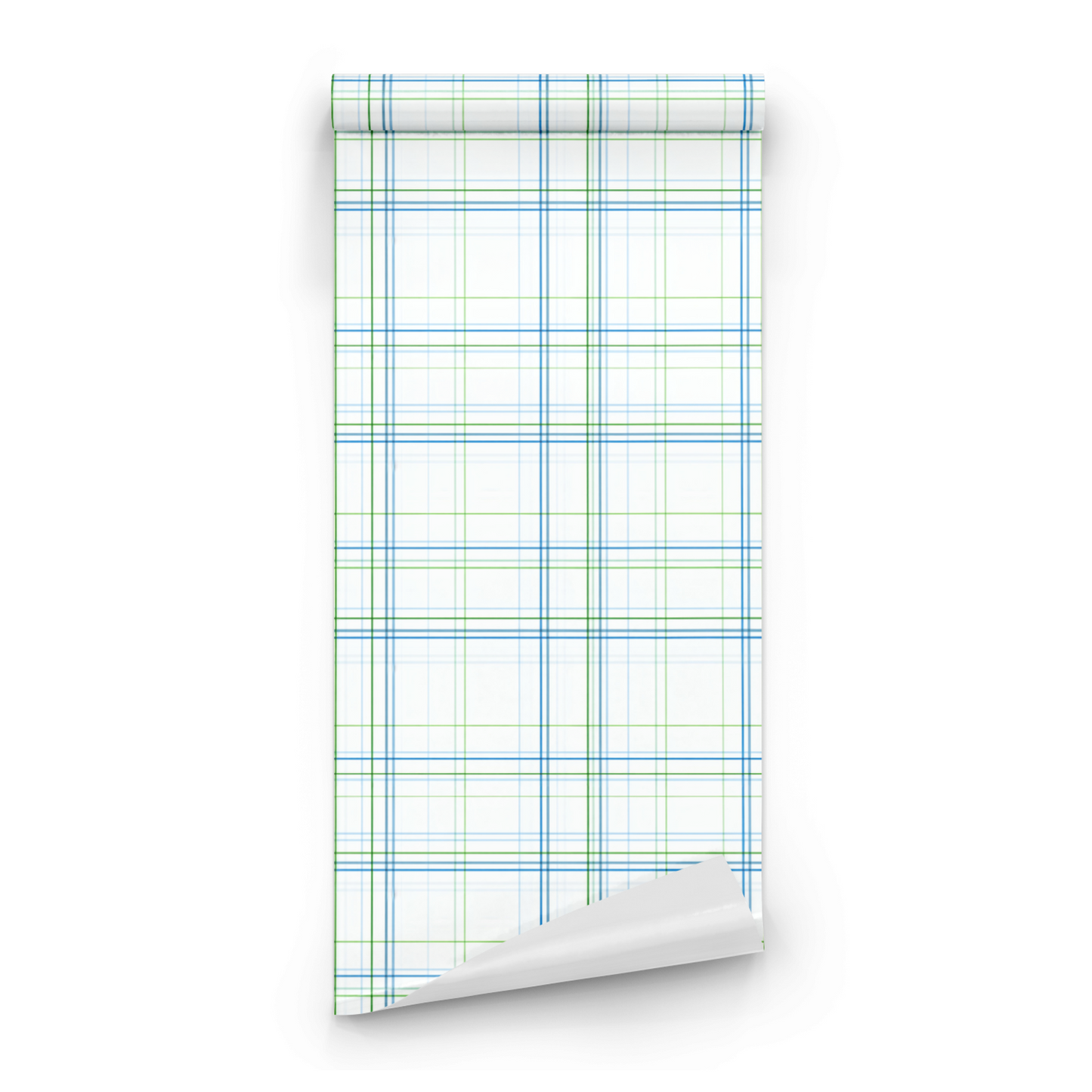 White Geometric Wallpaper roll preview showing the grid plaid geometric drawing in close white modernist detail