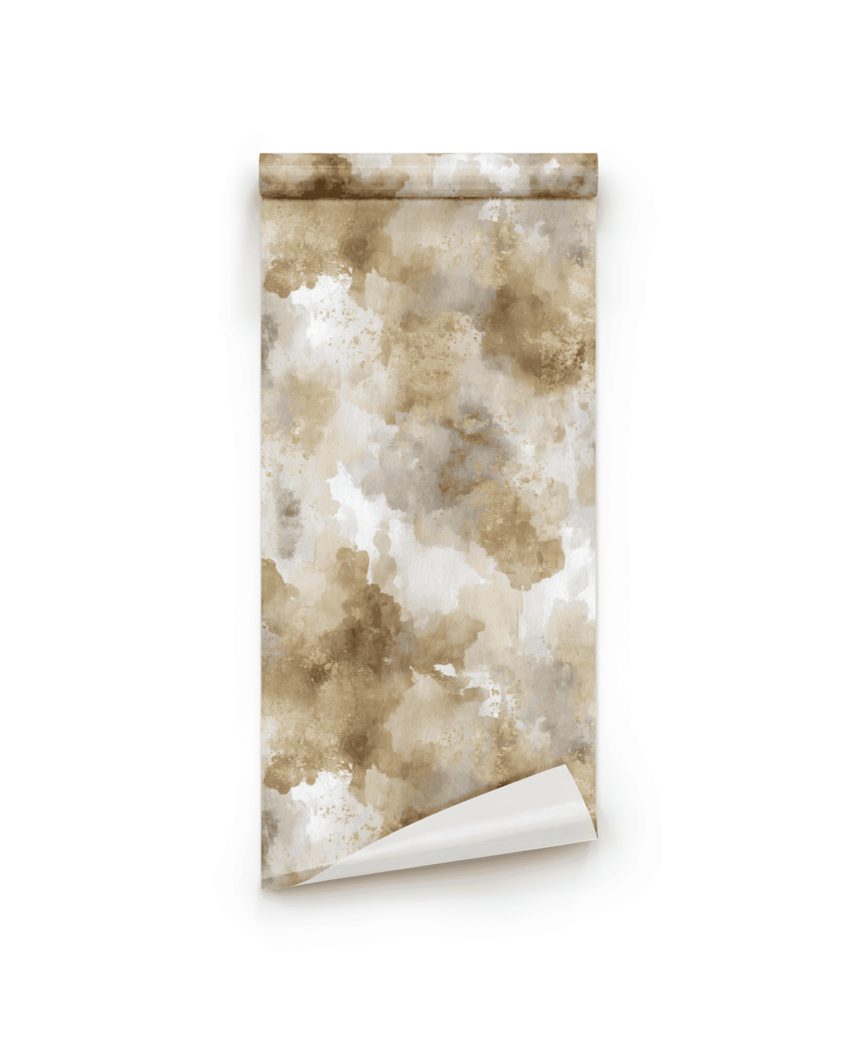 The Sienna Drift Wallpaper features a rolled sheet in beige and brown watercolor patterns, with an organic feel that brings earthy tones and a natural ambiance to any space.