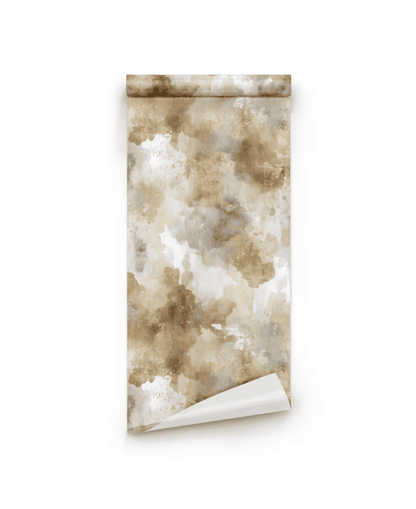 The Sienna Drift Wallpaper features a rolled sheet in beige and brown watercolor patterns, with an organic feel that brings earthy tones and a natural ambiance to any space.