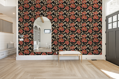 Peony Noir Retro Wallpaper