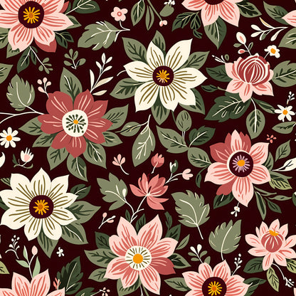 Monochrome Blossoms Retro Wallpaper