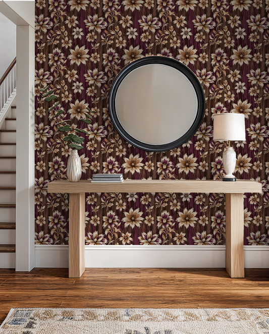 Vintage Floral Plum Wallpaper