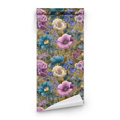 Green Floral Wallpaper roll preview showing the opulent anemone drawing in close green Arts and Crafts Victorian detail
