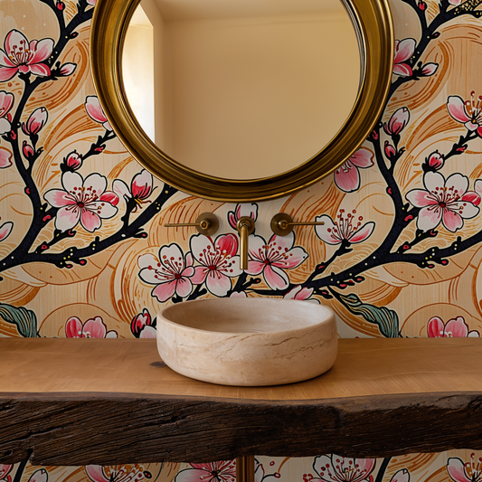 Sakura Wave Cream Wallpaper