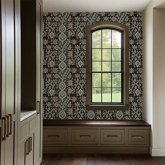 Ikat Teal Tribal Wallpaper