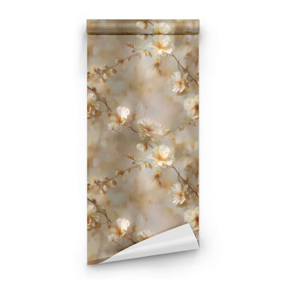 Glimmering Bloom | Neutral Floral Wallpaper | Watercolor - Roll Preview