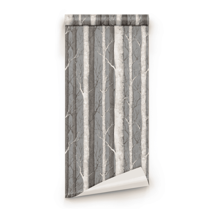 Birch Grove | Grey Tree Pattern Wallpaper | Woodland - Roll Preview