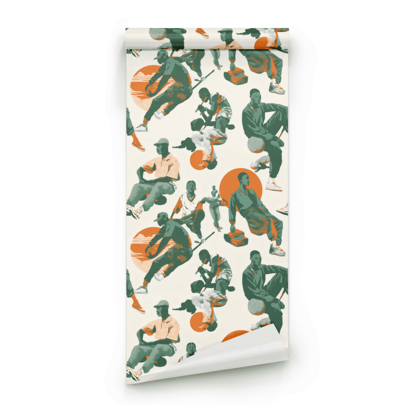 Emerald Athlete | Cream Abstract Wallpaper | Pop Art - Roll Preview
