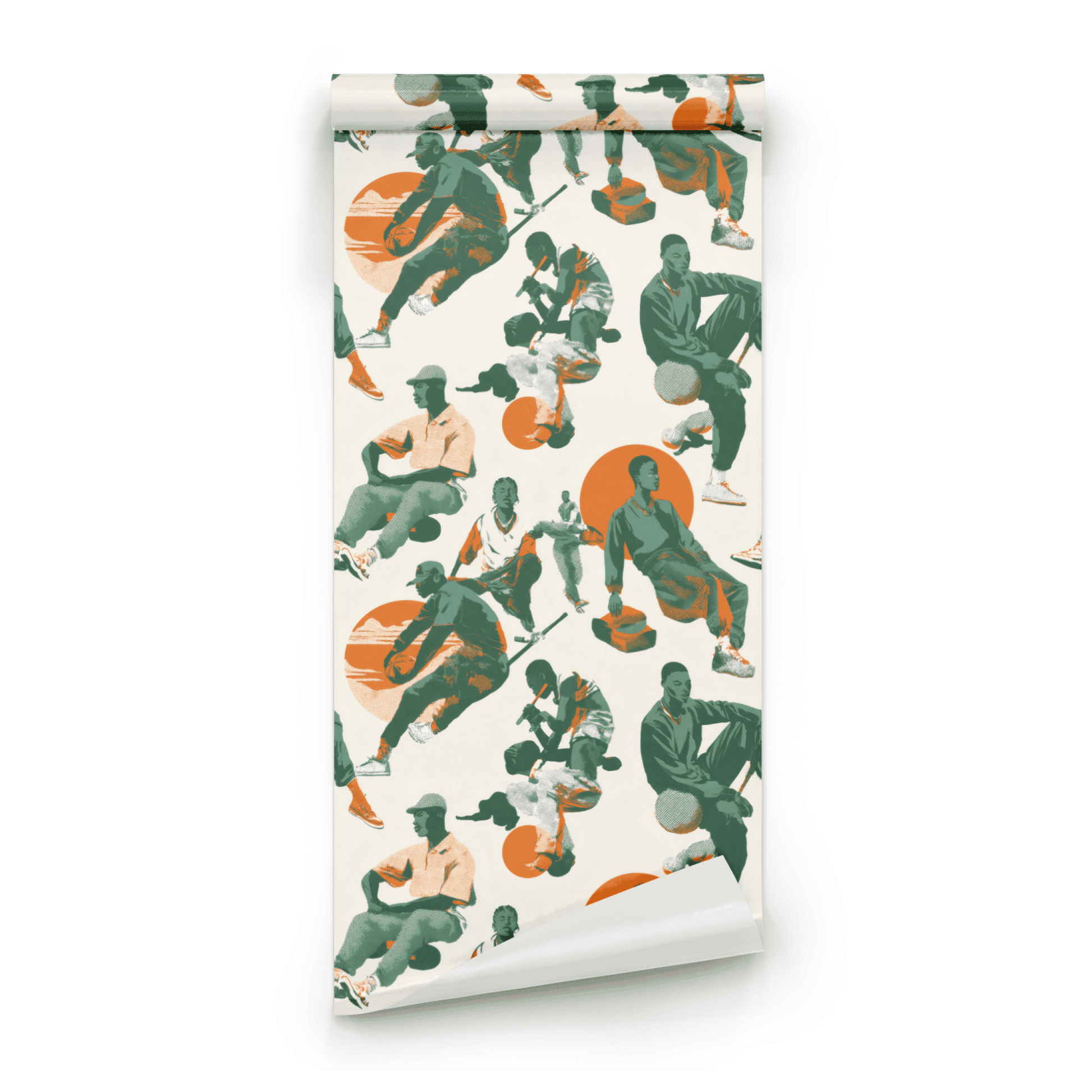 Emerald Athlete | Cream Abstract Wallpaper | Pop Art - Roll Preview