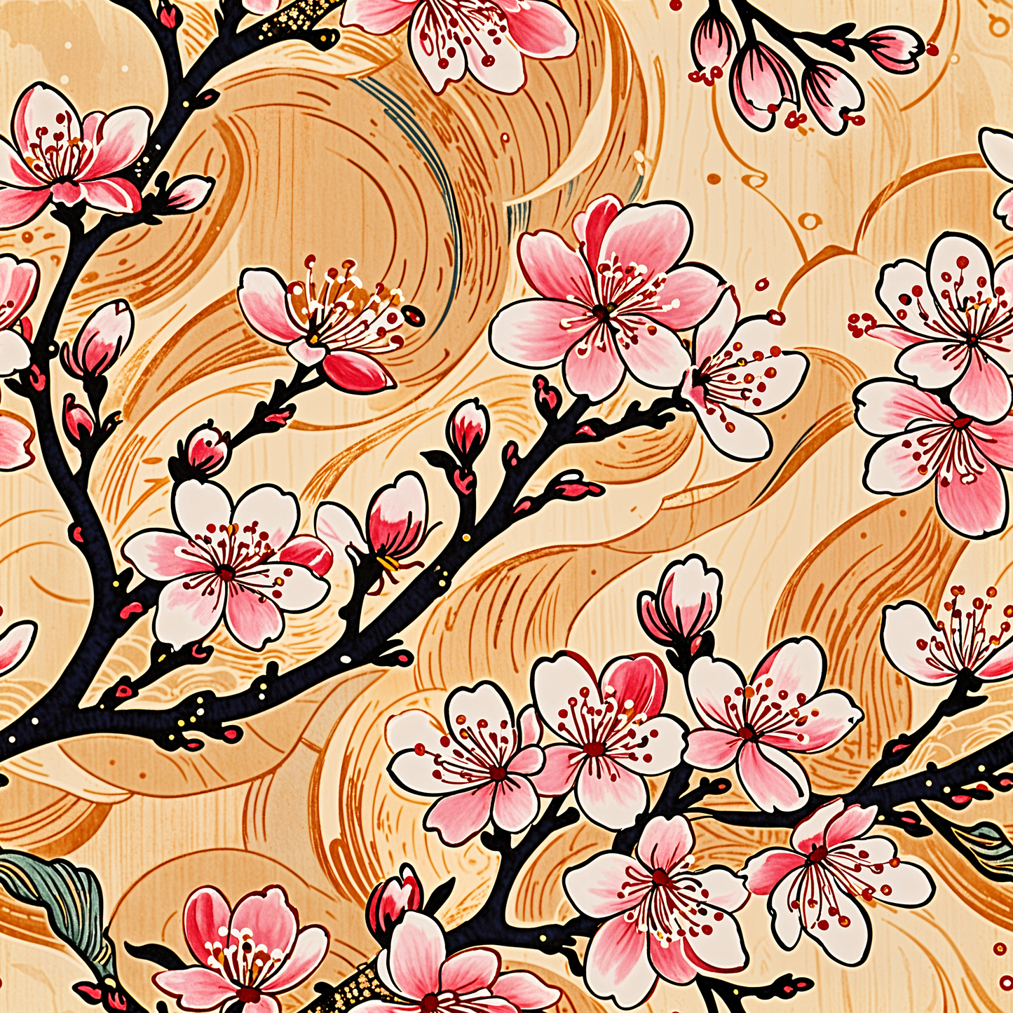 Sakura Wave Cream Wallpaper