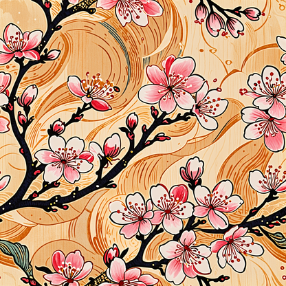 Sakura Wave Cream Wallpaper