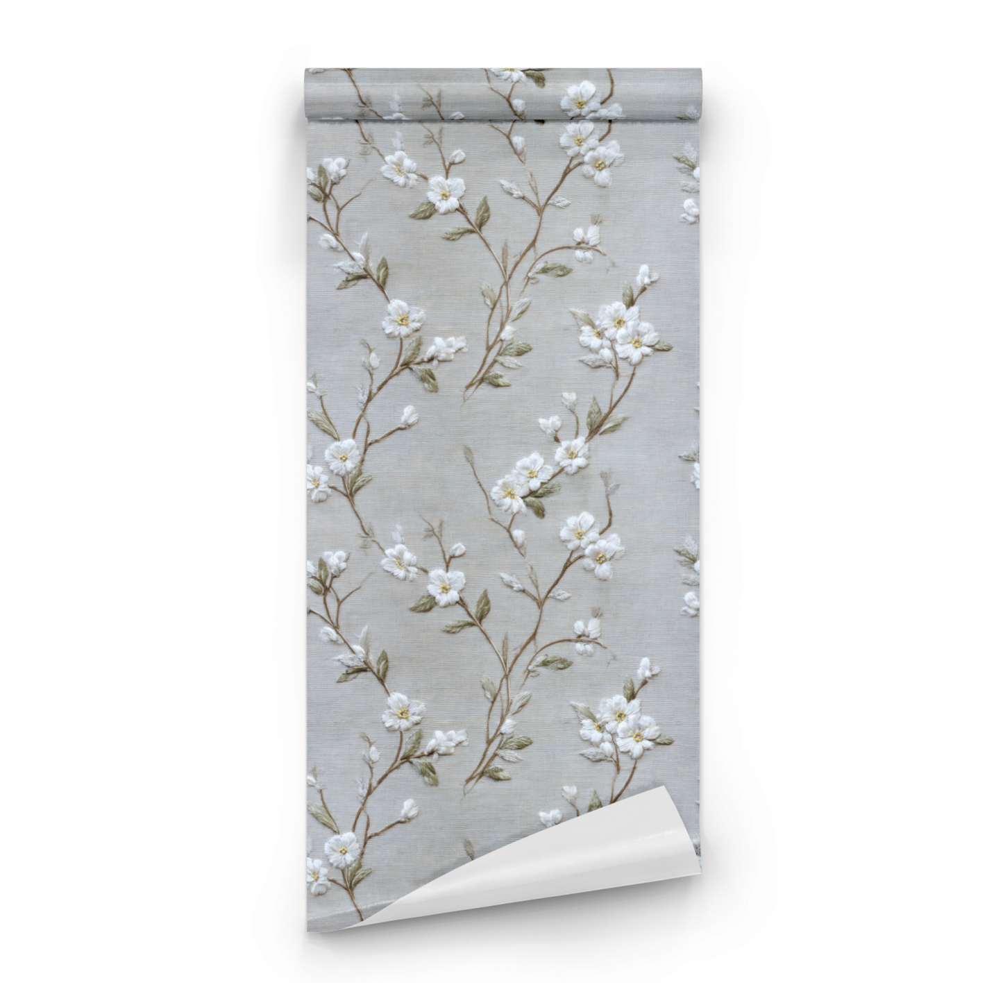 Greige Blossom | Grey Floral Wallpaper | Cottagecore - Roll Preview