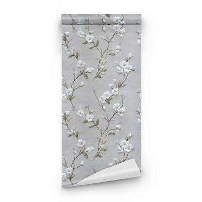 Greige Blossom | Grey Floral Wallpaper | Cottagecore - Roll Preview