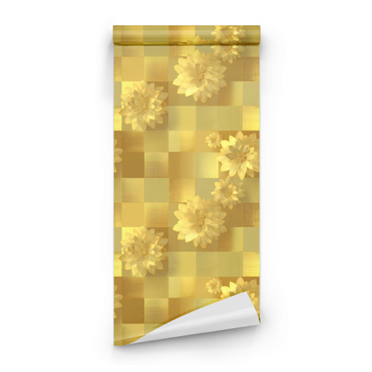 Tawny Dahlia | Gold Yellow Floral Wallpaper | Metallic - Roll Preview
