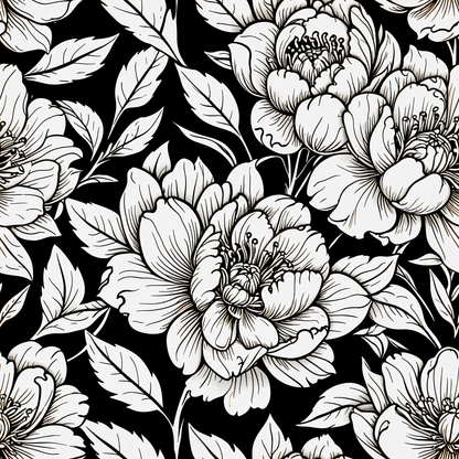 Monochrome Peony Retro Wallpaper