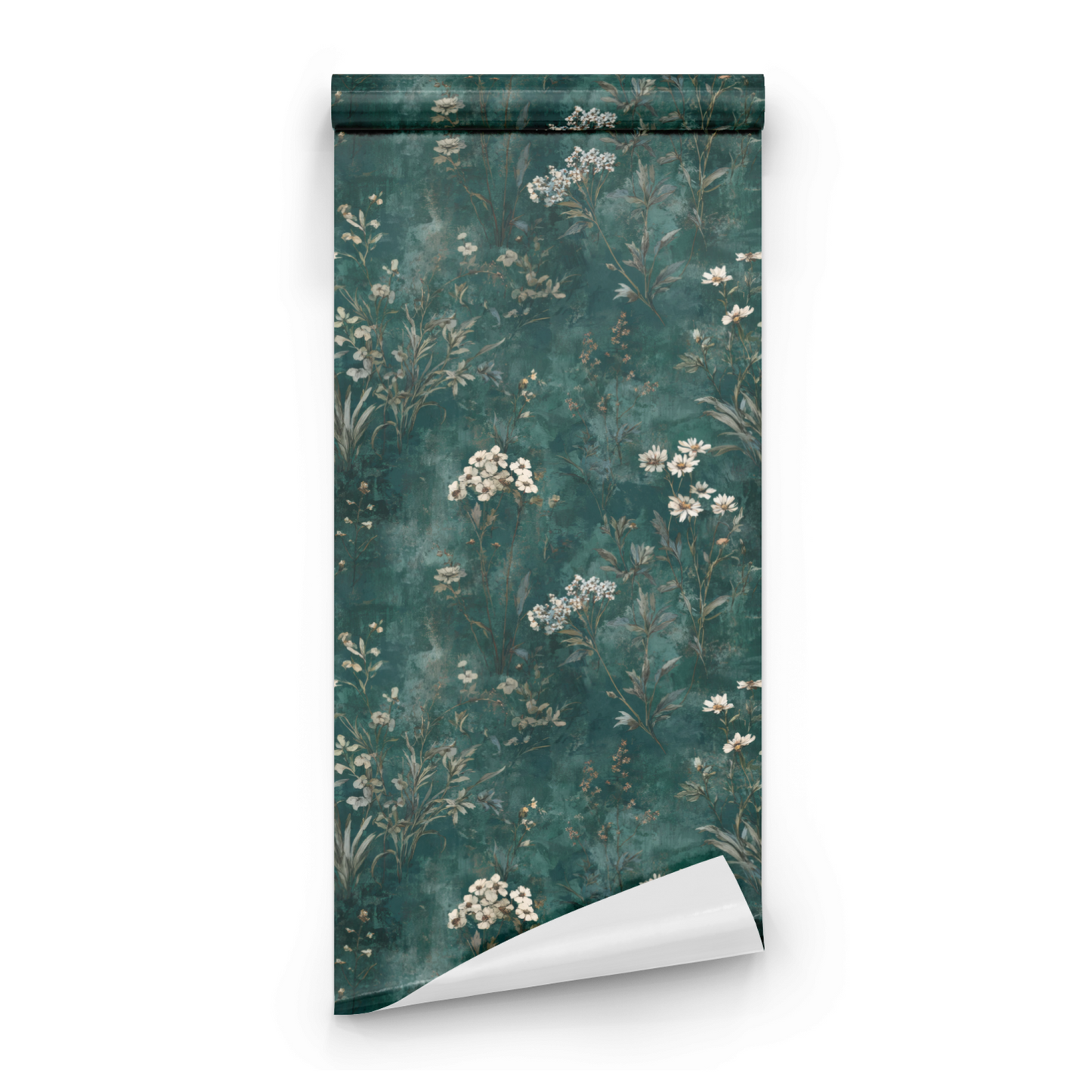 Teal Meadow | Green Floral Wallpaper - Roll Preview