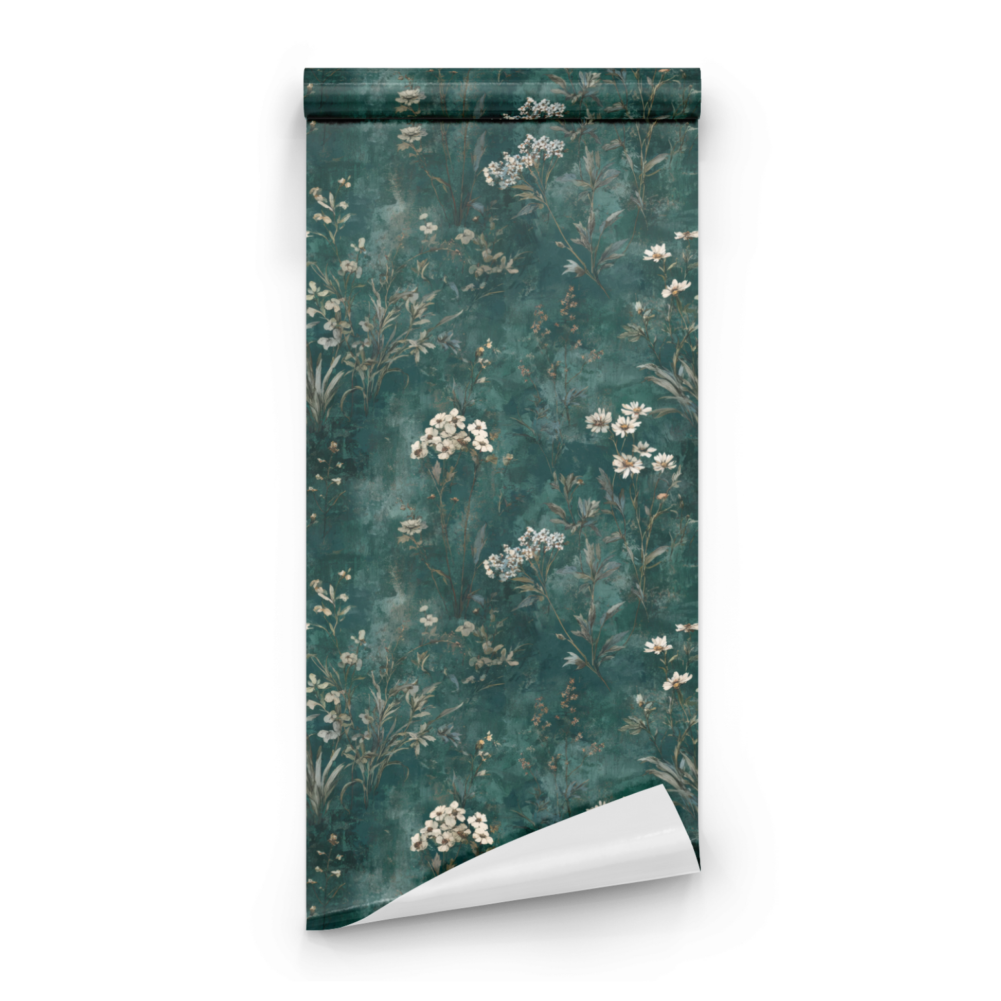Teal Meadow | Green Floral Wallpaper - Roll Preview