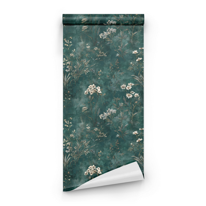 Teal Meadow | Green Floral Wallpaper - Roll Preview