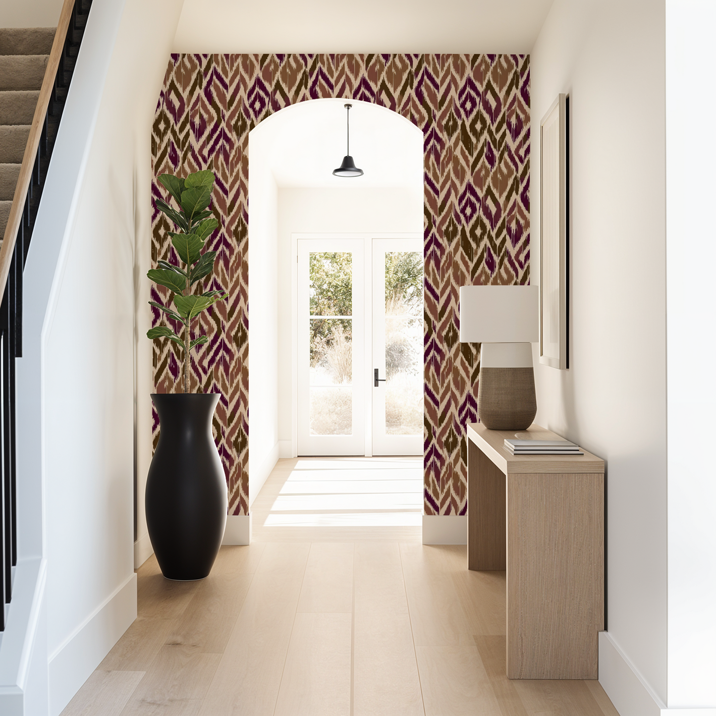 Ikat Burgundy Retro Wallpaper