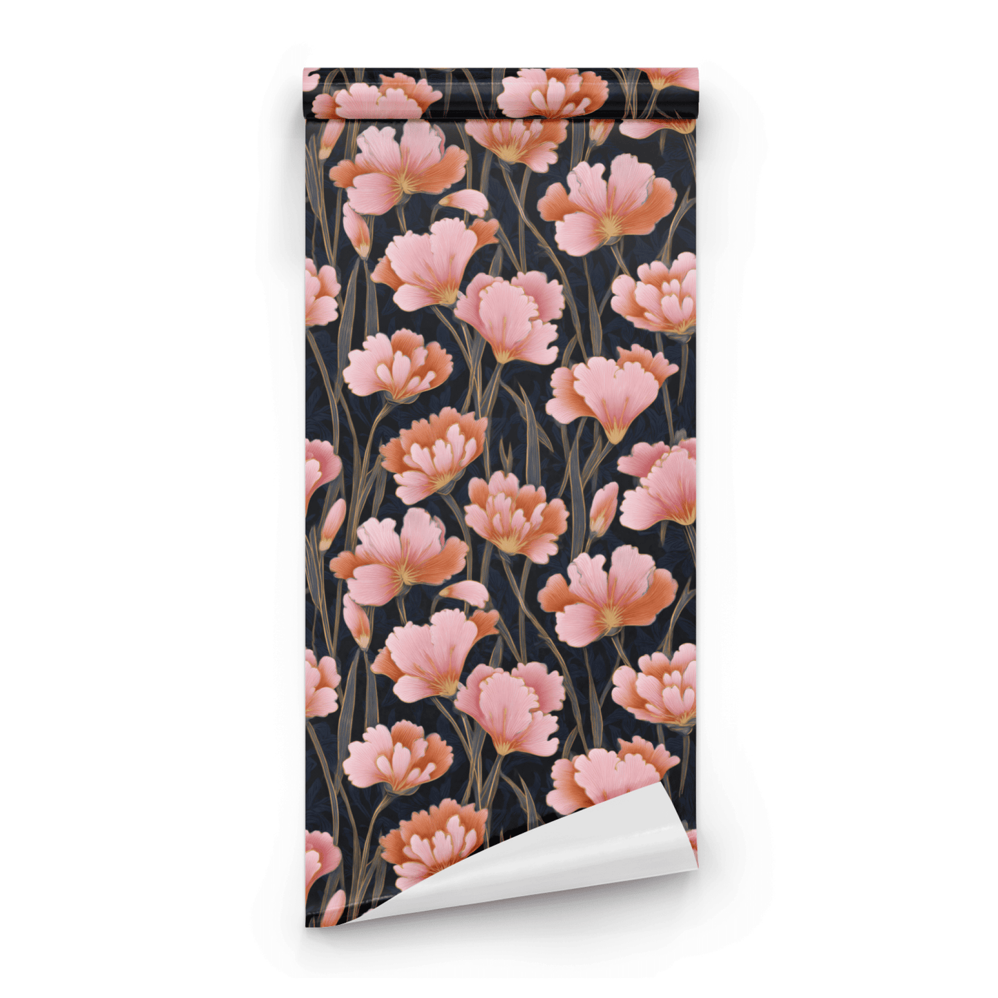 Green Floral Wallpaper roll preview showing the artistry floral drawing in close soft green art nouveau detail