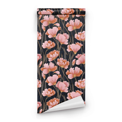 Green Floral Wallpaper roll preview showing the artistry floral drawing in close soft green art nouveau detail