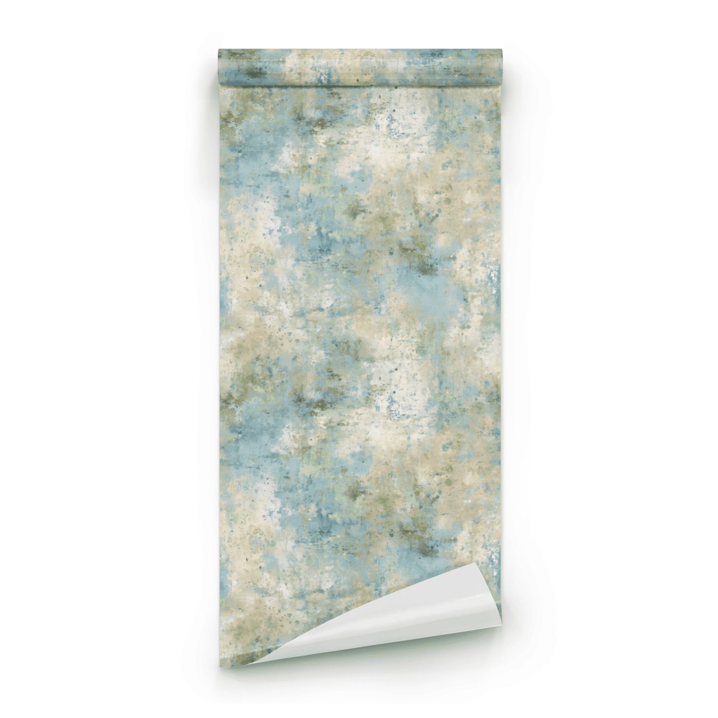 Green Abstract Wallpaper roll close-up showing the watercolor patina detail in close soft green handling