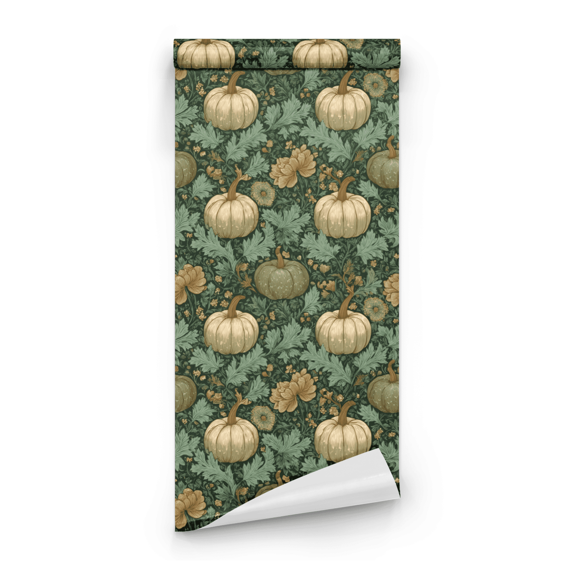 Verdant Pumpkin | Green Botanical Wallpaper | Cottagecore - Roll Preview