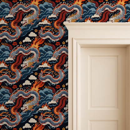 Dragon Flame Retro Wallpaper