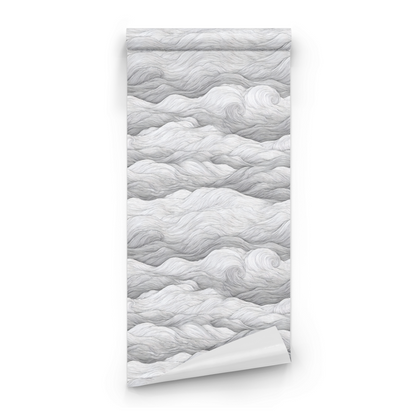Grey Abstract Wallpaper roll preview showing the swirl drawing in close grey silken detail
