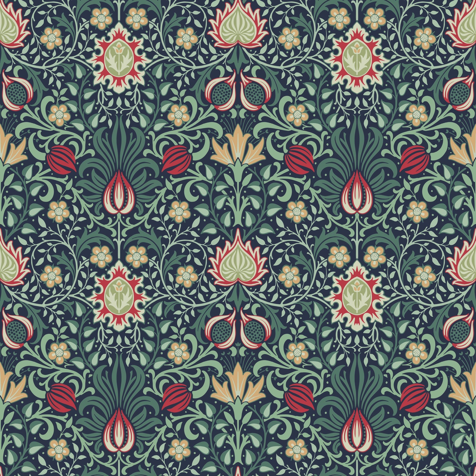 William Morris Persian Red | Red Floral Wallpaper - Tile Pattern